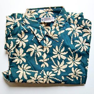 Back East Cream and Teal Palm Tree Print Summer Shirt - Men's Size XXL